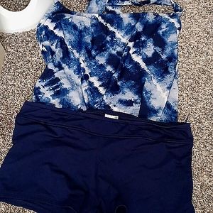 Kona Sol blue and white XS swim top and swim shorts
